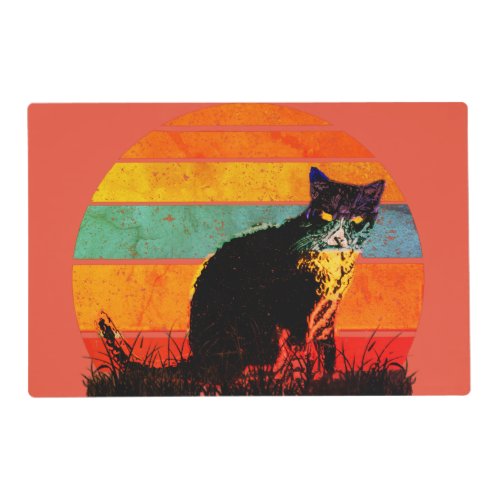 Tuxedo Cat Retro Style Vintage Sunset Placemat