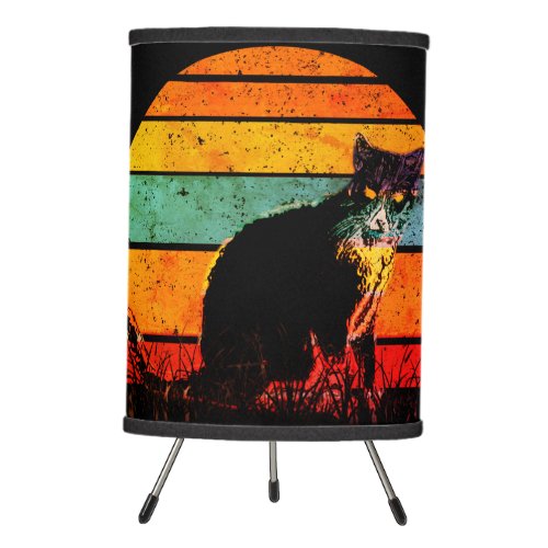 Tuxedo Cat Retro Style Vintage Sunset Tripod Lamp