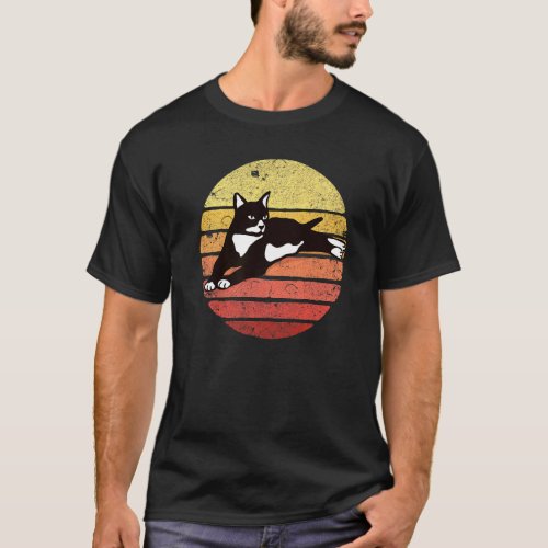 Tuxedo Cat Retro Sunset Vintage Cat Lady Tuxedo Ca T-Shirt