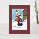 Tuxedo Cat, Robin & Snowman Christmas Card