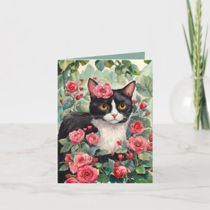 Tuxedo Cat & Roses Valentine's Day Card