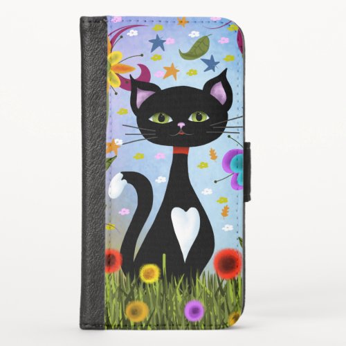 Tuxedo Cat Sitting In A Garden iPhone X Wallet Case