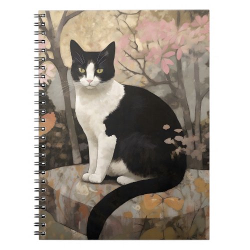 Tuxedo Cat Sitting in a Garden Notebook