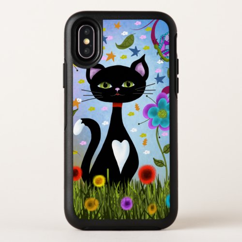 Tuxedo Cat Sitting In A Garden OtterBox Symmetry iPhone X Case