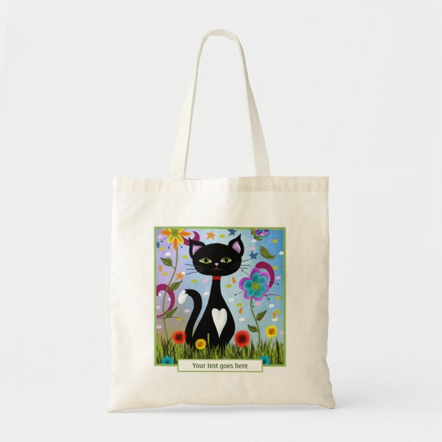 Tuxedo Cat Sitting In A Garden Personalized Tote Bag (Front)