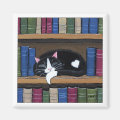 Tuxedo Cat Sleeping on Bookshelf Cat Art Magnet