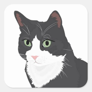 Tuxedo Cat Square Sticker by MadeByLAB at Zazzle