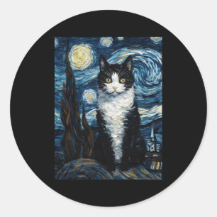 Tuxedo Cat Starry Night Moon And Stars Classic Round Sticker