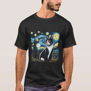 Tuxedo Cat Starry Night Painting Tuxedo Cat Owner T-Shirt