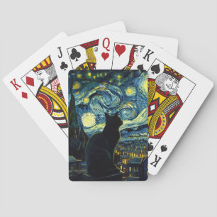 Tuxedo Cat Starry Night Tuxedo Cat Owner Poker Cards