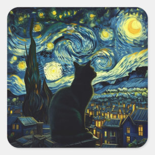 Tuxedo Cat Starry Night Tuxedo Cat Owner Square Sticker