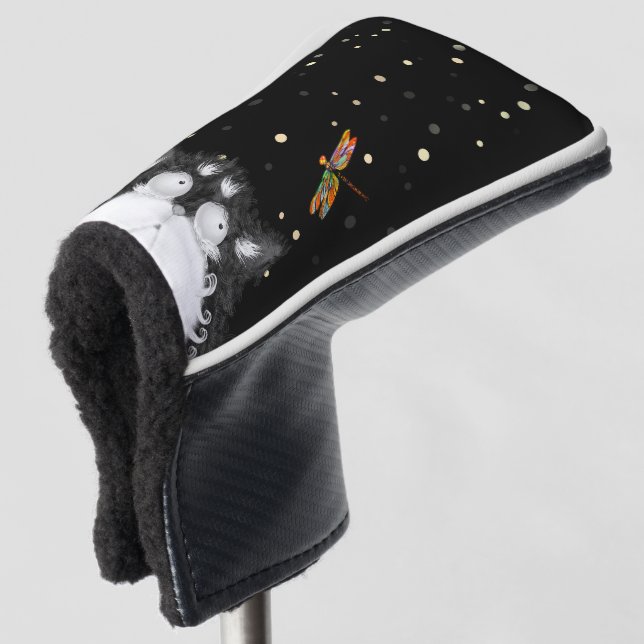 Tuxedo Cat Surprised by Dragonfly  Golf Head Cover (3/4 Front)