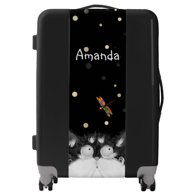 Tuxedo Cat Surprised by Dragonfly  Luggage (Front)