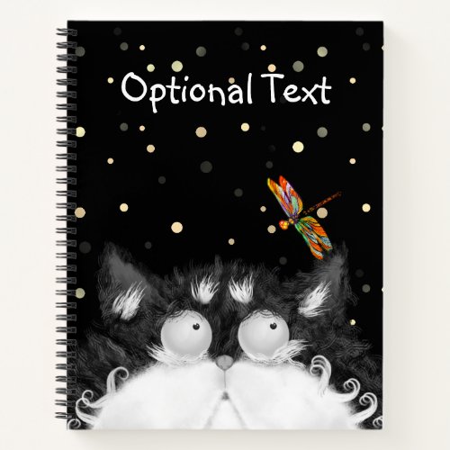 Tuxedo Cat Surprised by Dragonfly  Notebook