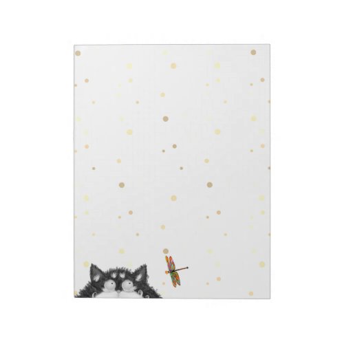 Tuxedo Cat Surprised by Dragonfly  Notepad