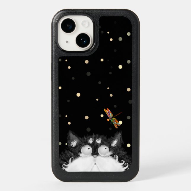 Tuxedo Cat Surprised by Dragonfly  Otterbox iPhone Case (Back)