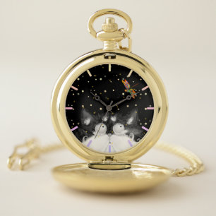 Tuxedo Cat Surprised by Dragonfly Pocket Watch