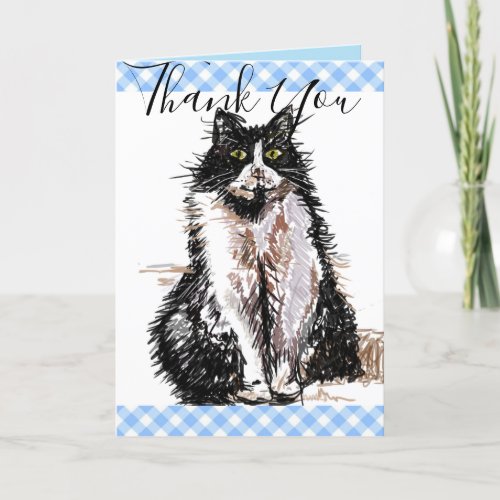 Tuxedo Cat Thank You Black and White Cats Card