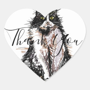 Tuxedo Cat Thank You Black and White Cats Heart Sticker