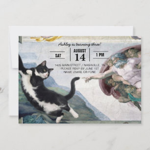 Tuxedo Cat Touching the Divine Paw Invitation