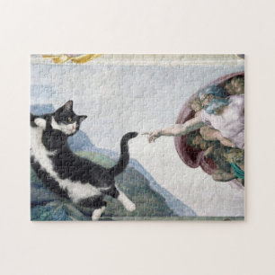 Tuxedo Cat Touching the Divine Paw Jigsaw Puzzle