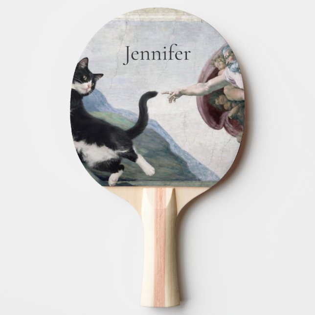 Tuxedo Cat Touching the Divine Paw                 Ping Pong Paddle (Front)