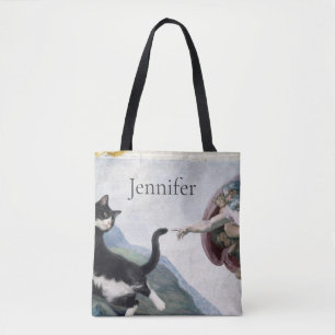 Tuxedo Cat Touching the Divine Paw Tote Bag