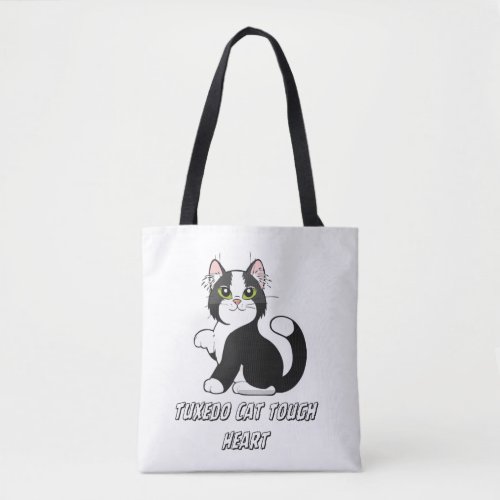"Tuxedo Cat Tough Heart Cute Kitten Tote Bag" Bag