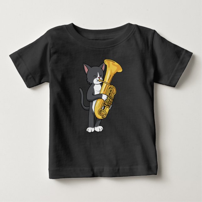 Tuxedo Cat Tuba Gifts Women Men Marching Band Tuba Baby T-Shirt (Front)