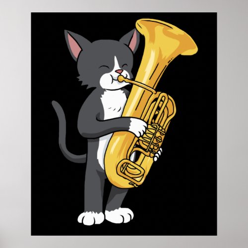Tuxedo Cat Tuba Gifts Women Men Marching Band Tuba Poster