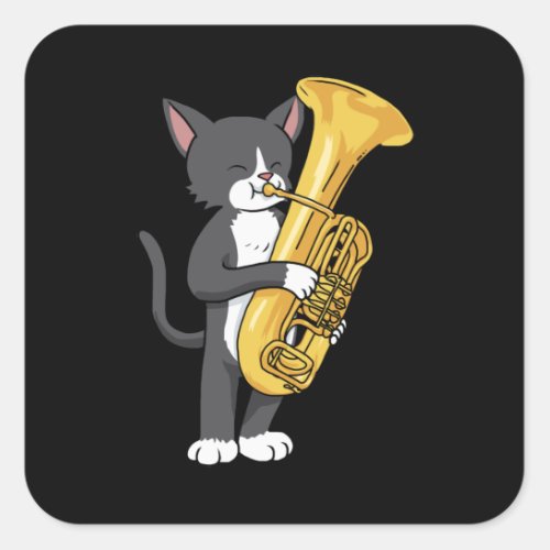 Tuxedo Cat Tuba Gifts Women Men Marching Band Tuba Square Sticker