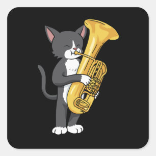 Tuxedo Cat Tuba Gifts Women Men Marching Band Tuba Square Sticker