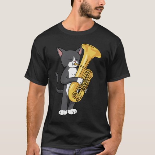 Tuxedo Cat Tuba Gifts Women Men Marching Band Tuba T_Shirt