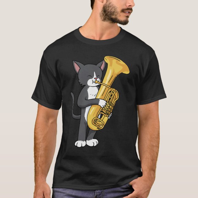 Tuxedo Cat Tuba Gifts Women Men Marching Band Tuba T-Shirt (Front)