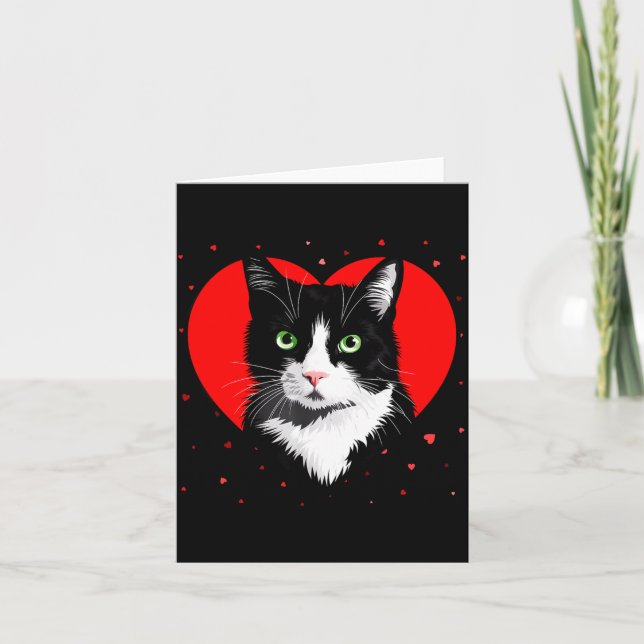 Tuxedo Cat Valentine Heart For Kitten And Animal L Card (Front)