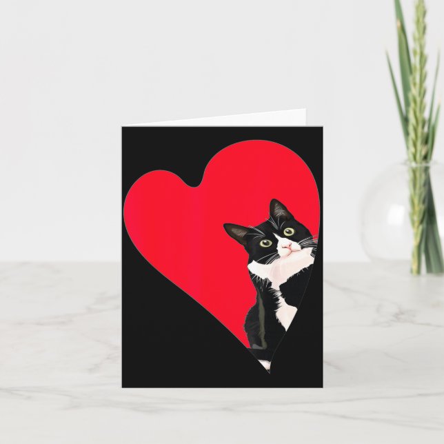 Tuxedo Cat Valentine Heart For Kitten And Animal L Card (Front)