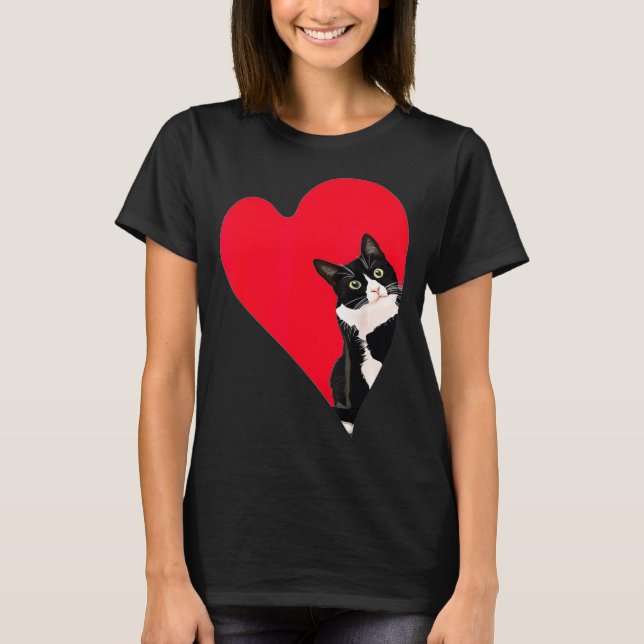 Tuxedo Cat Valentine Heart For Kitten And Animal L T-Shirt (Front)