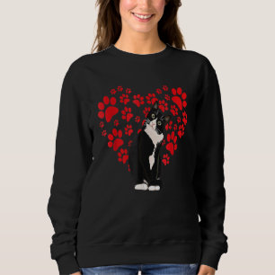 Tuxedo Cat Valentine Heart Paw For Kitten And Cat  Sweatshirt