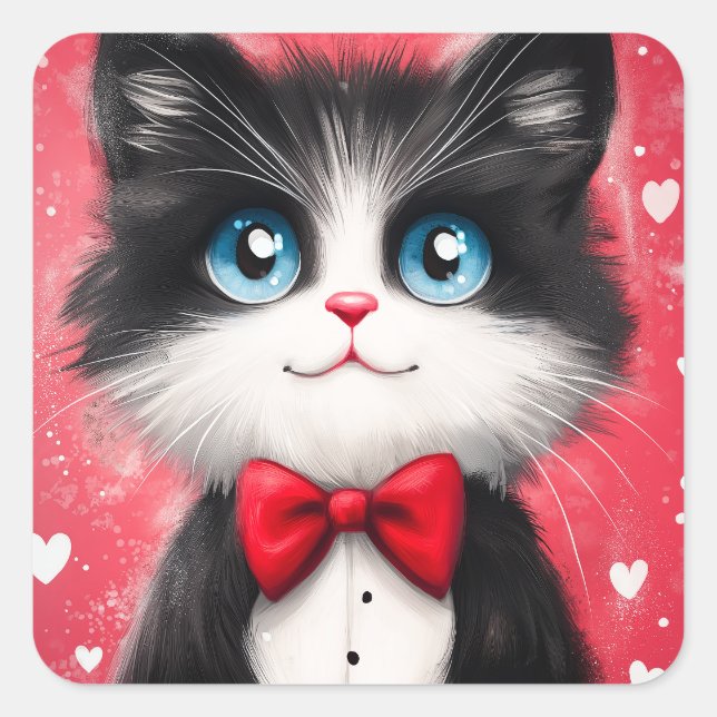 Tuxedo Cat Valentine Square Sticker (Front)