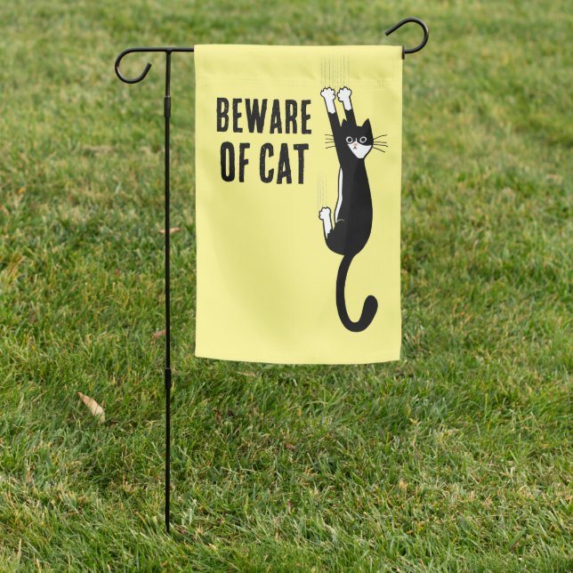 Tuxedo Cat Warning Funny Black and White Cat Garden Flag (In SItu)