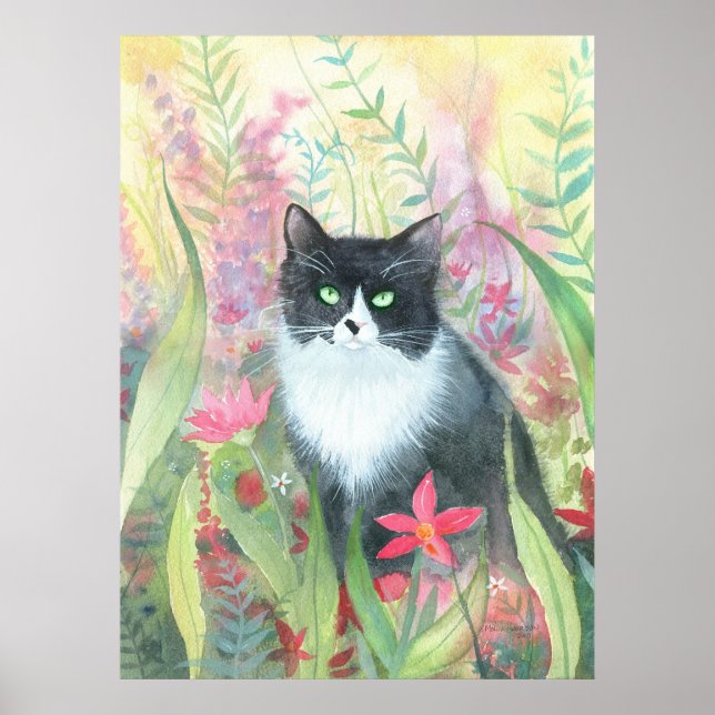 Tuxedo Cat Watercolor Poster (Front)