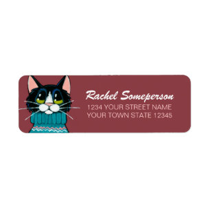 Tuxedo Cat Wearing an Ugly Sweater Label