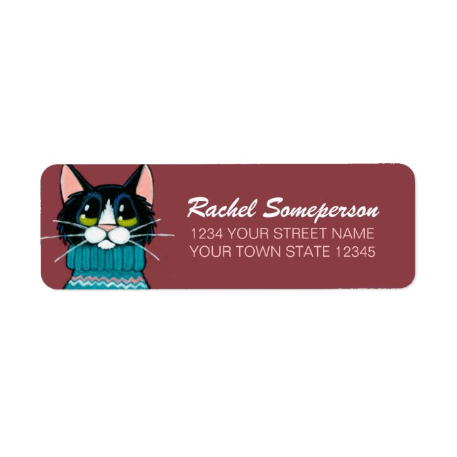 Tuxedo Cat Wearing an Ugly Sweater Label (Front)