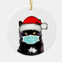 Tuxedo Cat Wearing Mask Christmas Decorative
