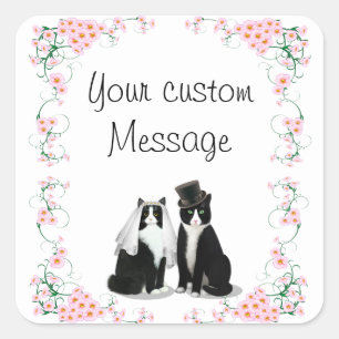 Tuxedo Cat Wedding Customizable Square Sticker
