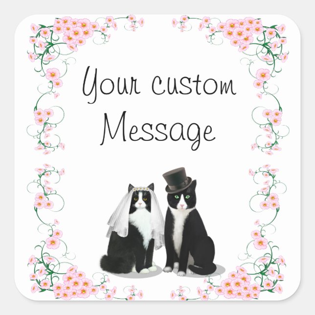 Tuxedo Cat Wedding Customizable Square Sticker (Front)