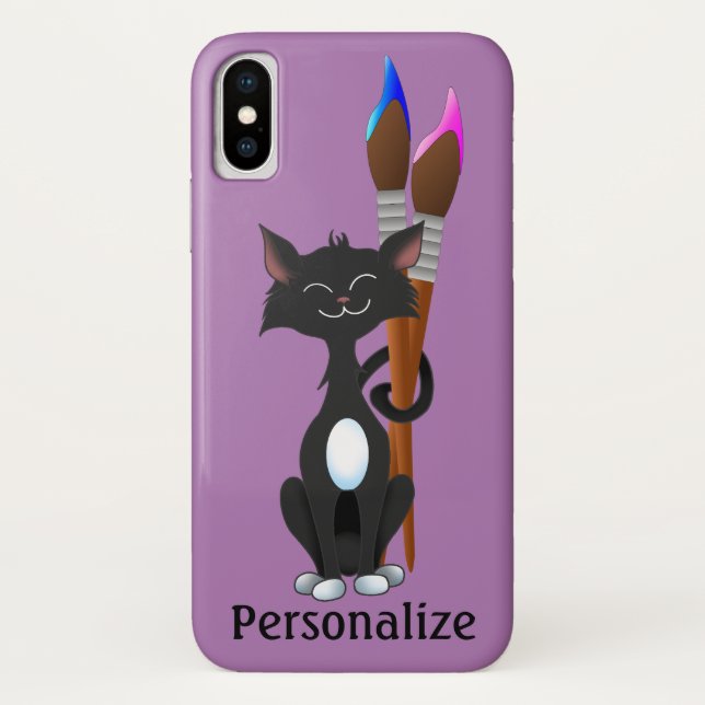 Tuxedo Cat With Artist Brushes Case-Mate iPhone Case (Back)