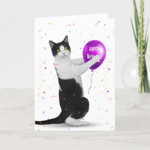 Tuxedo Cat with Birthday Balloon Card