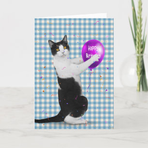 Tuxedo Cat with Birthday Balloon Card