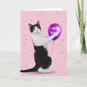 Tuxedo Cat with Birthday Balloon Card